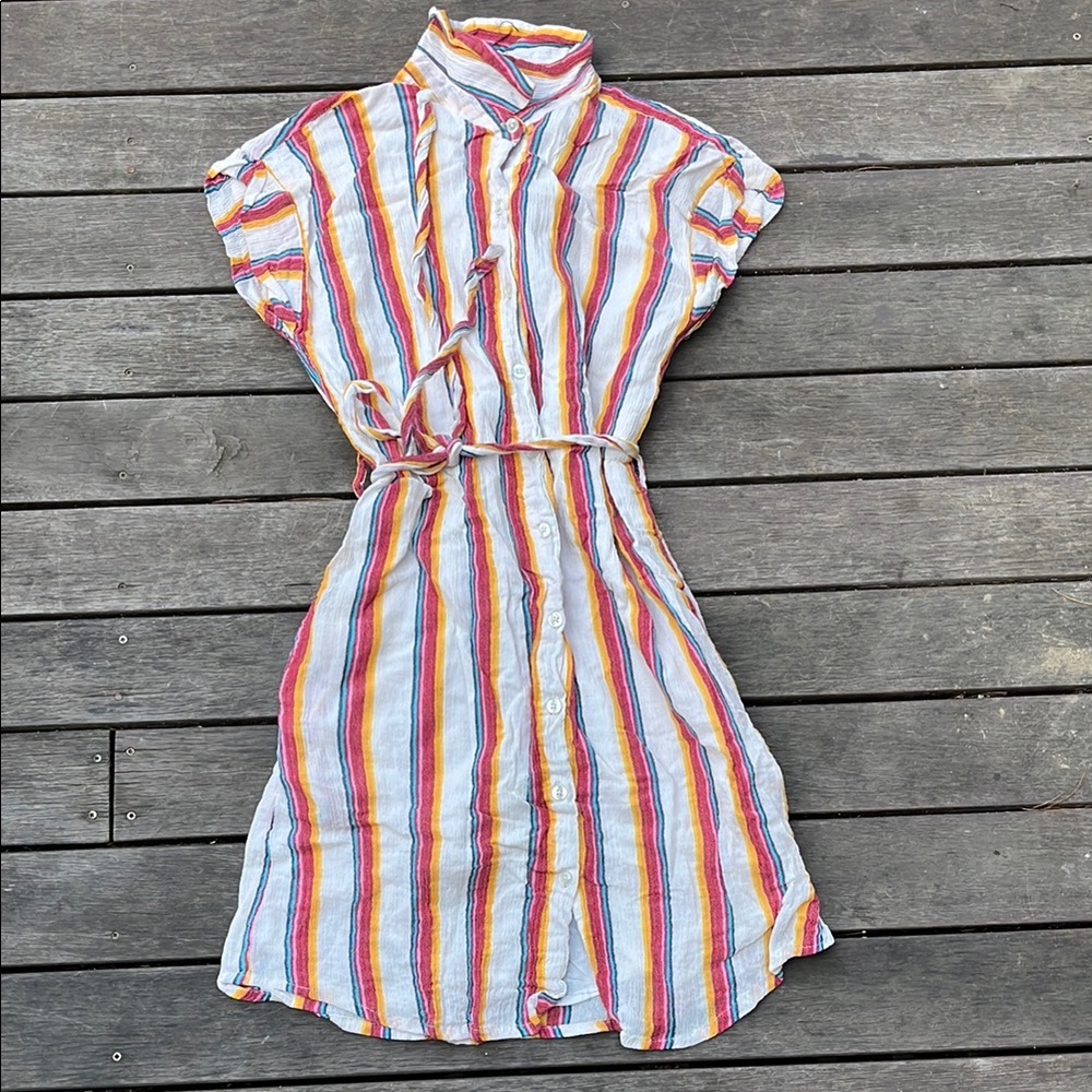 Striped Button-Up Dress with Belt